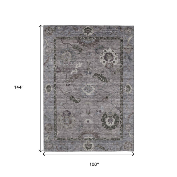 HomeRoots 9' X 12' Elegant Pewter Gray & Silver Floral Medallion Area Rug - Washable for Indoor & Outdoor Use 639531