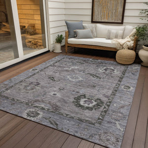 HomeRoots 9' X 12' Elegant Pewter Gray & Silver Floral Medallion Area Rug - Washable for Indoor & Outdoor Use 639531