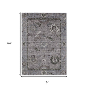 HomeRoots 10' Elegant Pewter Gray & Silver Floral Medallion Area Rug - Washable, Durable for Indoor/Outdoor Use 639532