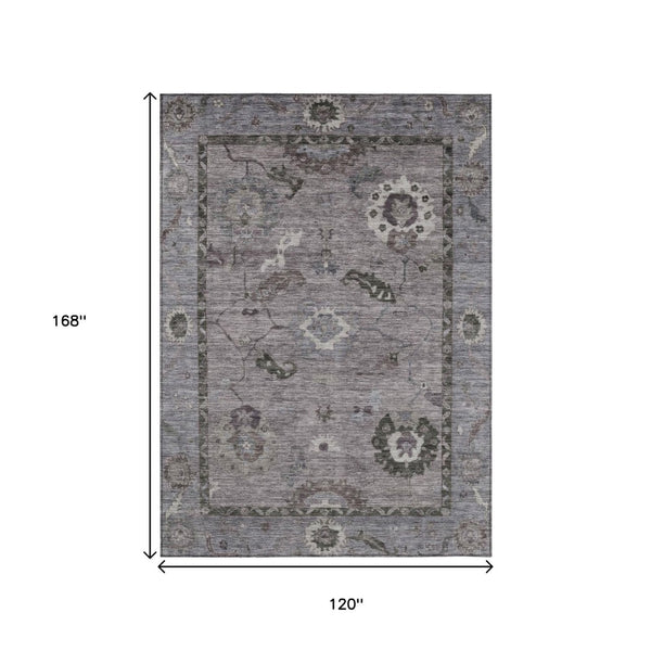 HomeRoots 10' Elegant Pewter Gray & Silver Floral Medallion Area Rug - Washable, Durable for Indoor/Outdoor Use 639532