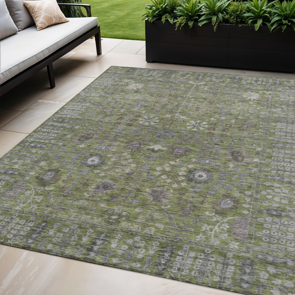 HomeRoots 5' X 8' Artichoke Green & Gray Floral Area Rug - Durable, Washable, Perfect for Indoor & Outdoor Use 639534