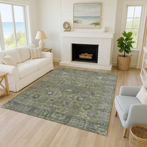 HomeRoots 5' X 8' Artichoke Green & Gray Floral Area Rug - Durable, Washable, Perfect for Indoor & Outdoor Use 639534