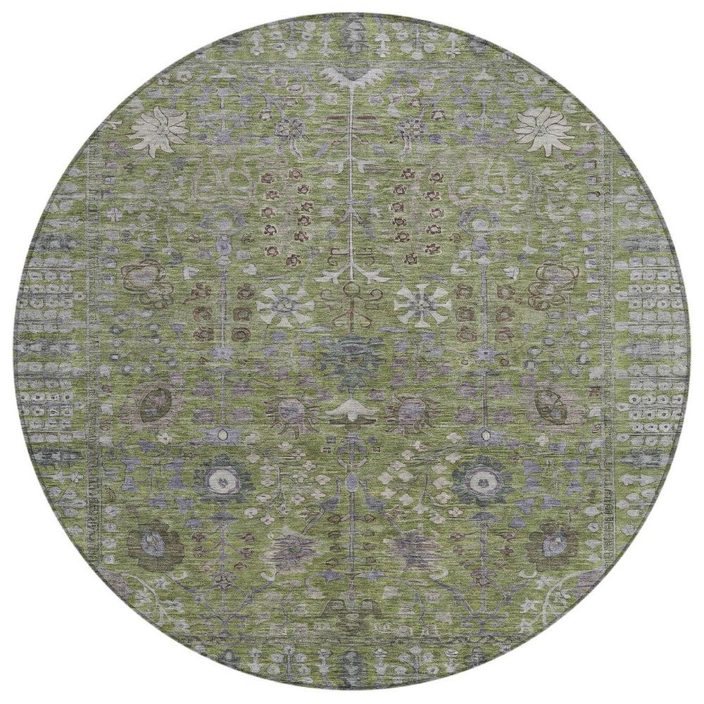 HomeRoots 8' Artichoke Green & Gray Floral Washable Area Rug - Durable, Stylish Indoor/Outdoor Accent for Homes 639535