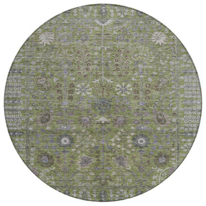 HomeRoots 8' Artichoke Green & Gray Floral Washable Area Rug - Durable, Stylish Indoor/Outdoor Accent for Homes 639535