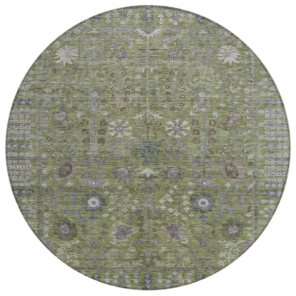 HomeRoots 8' Artichoke Green & Gray Floral Washable Area Rug - Durable, Stylish Indoor/Outdoor Accent for Homes 639535