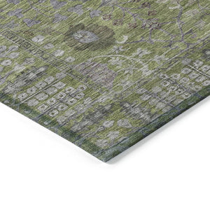 HomeRoots 8' Artichoke Green & Gray Floral Washable Area Rug - Durable, Stylish Indoor/Outdoor Accent for Homes 639535