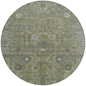 HomeRoots 8' Artichoke Green & Gray Floral Washable Area Rug - Durable, Stylish Indoor/Outdoor Accent for Homes 639535