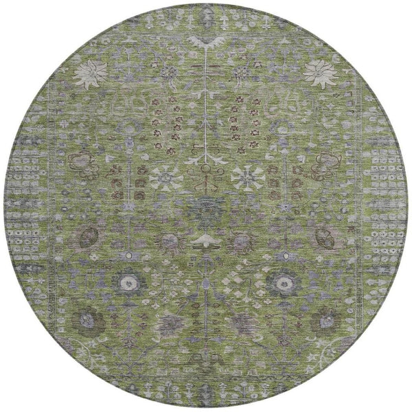 HomeRoots 8' Artichoke Green & Gray Floral Washable Area Rug - Durable, Stylish Indoor/Outdoor Accent for Homes 639535