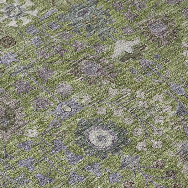 HomeRoots 8' Artichoke Green & Gray Floral Washable Area Rug - Durable, Stylish Indoor/Outdoor Accent for Homes 639535