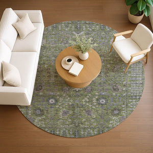 HomeRoots 8' Artichoke Green & Gray Floral Washable Area Rug - Durable, Stylish Indoor/Outdoor Accent for Homes 639535