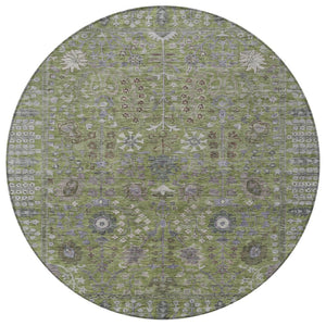 HomeRoots 8' Artichoke Green & Gray Floral Washable Area Rug - Durable, Stylish Indoor/Outdoor Accent for Homes 639535