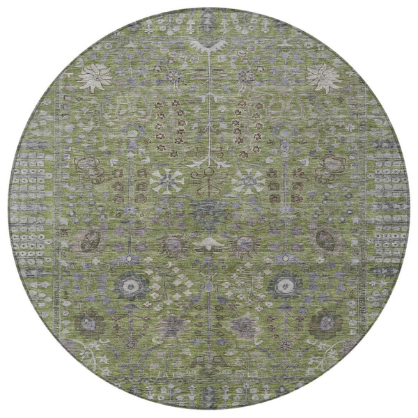 HomeRoots 8' Artichoke Green & Gray Floral Washable Area Rug - Durable, Stylish Indoor/Outdoor Accent for Homes 639535