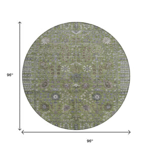 HomeRoots 8' Artichoke Green & Gray Floral Washable Area Rug - Durable, Stylish Indoor/Outdoor Accent for Homes 639535