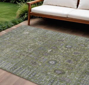HomeRoots 8' X 10' Durable Artichoke Green Floral Area Rug - Washable for Indoor & Outdoor High-Traffic Spaces 639536