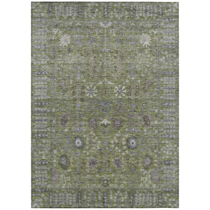 HomeRoots 8' X 10' Durable Artichoke Green Floral Area Rug - Washable for Indoor & Outdoor High-Traffic Spaces 639536