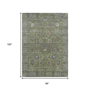 HomeRoots 8' X 10' Durable Artichoke Green Floral Area Rug - Washable for Indoor & Outdoor High-Traffic Spaces 639536