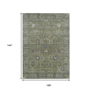 HomeRoots 9' X 12' Elegant Artichoke Green Floral Washable Indoor/Outdoor Area Rug for High-Traffic Spaces 639537