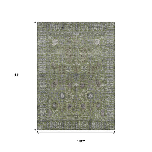 HomeRoots 9' X 12' Elegant Artichoke Green Floral Washable Indoor/Outdoor Area Rug for High-Traffic Spaces 639537