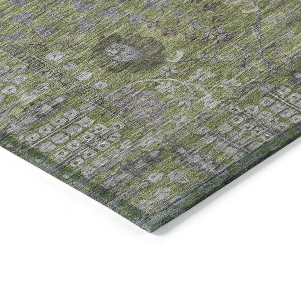 HomeRoots 9' X 12' Elegant Artichoke Green Floral Washable Indoor/Outdoor Area Rug for High-Traffic Spaces 639537