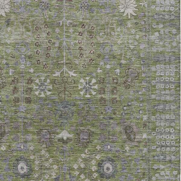 HomeRoots 9' X 12' Elegant Artichoke Green Floral Washable Indoor/Outdoor Area Rug for High-Traffic Spaces 639537