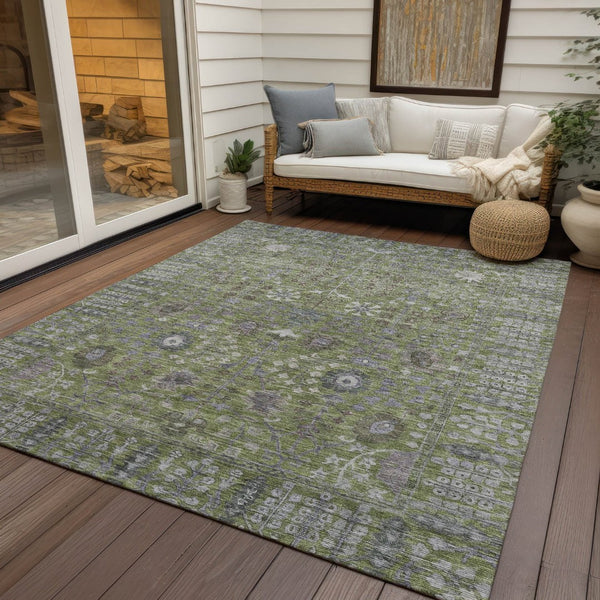 HomeRoots 9' X 12' Elegant Artichoke Green Floral Washable Indoor/Outdoor Area Rug for High-Traffic Spaces 639537
