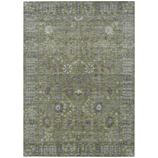 HomeRoots 10' Artichoke Green & Gray Floral Washable Area Rug - Durable, Stylish, Perfect for Indoor/Outdoor Use! 639538