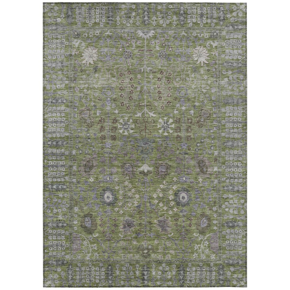 HomeRoots 10' Artichoke Green & Gray Floral Washable Area Rug - Durable, Stylish, Perfect for Indoor/Outdoor Use! 639538