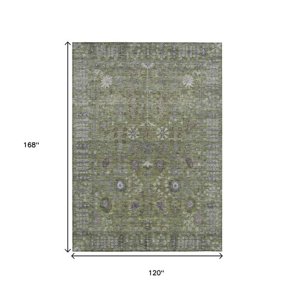 HomeRoots 10' Artichoke Green & Gray Floral Washable Area Rug - Durable, Stylish, Perfect for Indoor/Outdoor Use! 639538