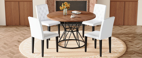 English Elm Table and Chair Set Retro Rectangular Dining with Textured Black Top Gray Linen Seats W1151S04849