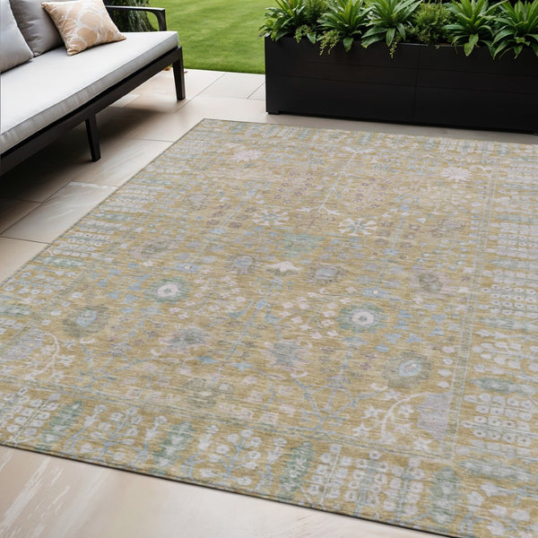 HomeRoots 5' Indoor Outdoor Beige & Taupe Floral Area Rug – Washable, Durable, Versatile for Any Space! 639540