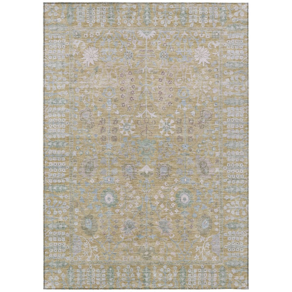HomeRoots 5' Indoor Outdoor Beige & Taupe Floral Area Rug – Washable, Durable, Versatile for Any Space! 639540