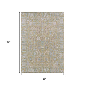 HomeRoots 5' Indoor Outdoor Beige & Taupe Floral Area Rug – Washable, Durable, Versatile for Any Space! 639540