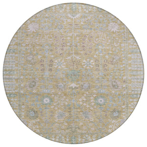 HomeRoots 8' Round Floral Washable Rug - Beige & Taupe Indoor/Outdoor Area Rug for High-traffic Spaces 639541