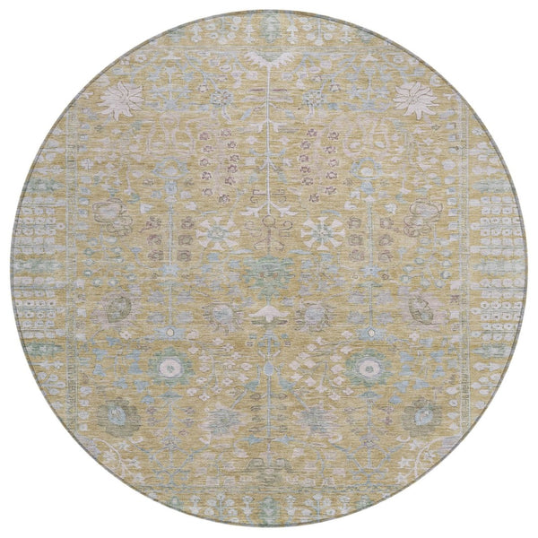 HomeRoots 8' Round Floral Washable Rug - Beige & Taupe Indoor/Outdoor Area Rug for High-traffic Spaces 639541