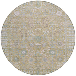 HomeRoots 8' Round Floral Washable Rug - Beige & Taupe Indoor/Outdoor Area Rug for High-traffic Spaces 639541