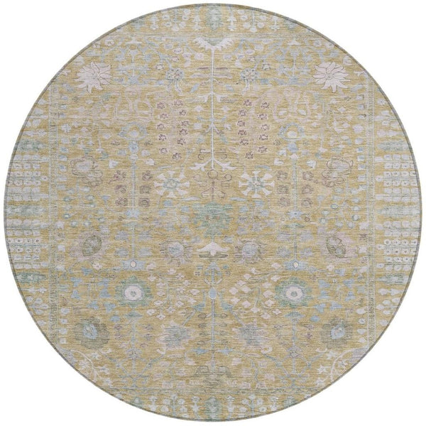 HomeRoots 8' Round Floral Washable Rug - Beige & Taupe Indoor/Outdoor Area Rug for High-traffic Spaces 639541