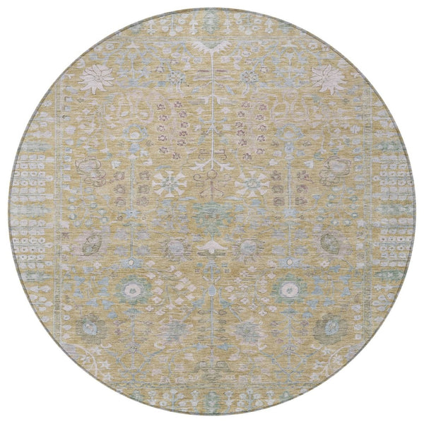HomeRoots 8' Round Floral Washable Rug - Beige & Taupe Indoor/Outdoor Area Rug for High-traffic Spaces 639541