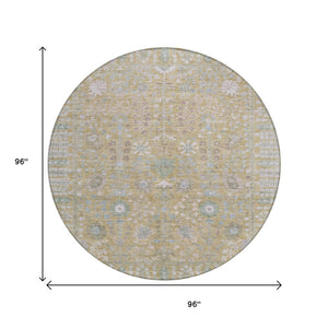 HomeRoots 8' Round Floral Washable Rug - Beige & Taupe Indoor/Outdoor Area Rug for High-traffic Spaces 639541