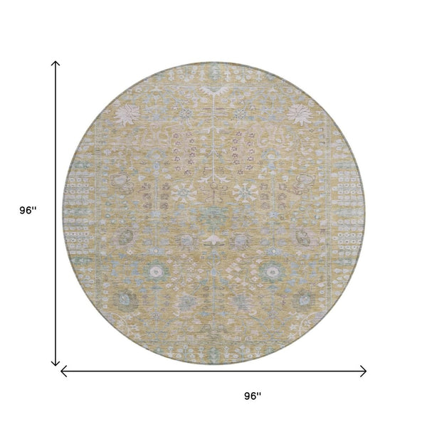 HomeRoots 8' Round Floral Washable Rug - Beige & Taupe Indoor/Outdoor Area Rug for High-traffic Spaces 639541