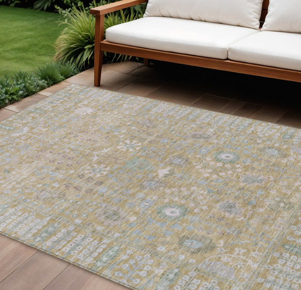 HomeRoots 9' X 12' Beige & Taupe Floral Area Rug - Durable, Washable Design for Indoor & Outdoor Use! 639543