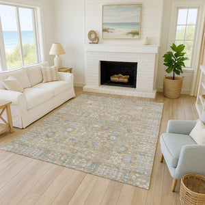 HomeRoots 9' X 12' Beige & Taupe Floral Area Rug - Durable, Washable Design for Indoor & Outdoor Use! 639543
