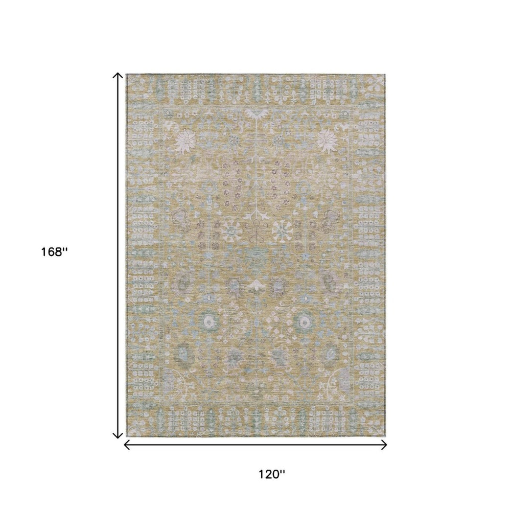 HomeRoots 10' Beige & Taupe Floral Washable Area Rug - Durable Indoor/Outdoor Design for High-Traffic Spaces 639544