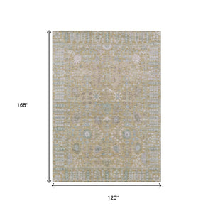 HomeRoots 10' Beige & Taupe Floral Washable Area Rug - Durable Indoor/Outdoor Design for High-Traffic Spaces 639544