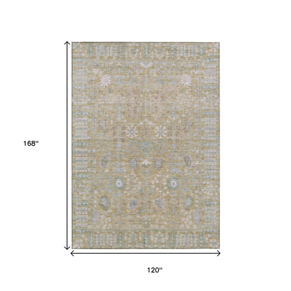 HomeRoots 10' Beige & Taupe Floral Washable Area Rug - Durable Indoor/Outdoor Design for High-Traffic Spaces 639544