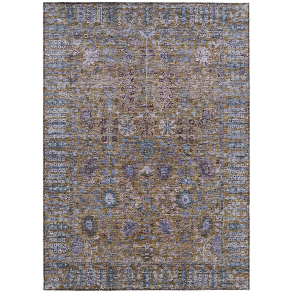 HomeRoots 5' Indoor/Outdoor Washable Brown and Blue Floral Area Rug - Durable, Stylish, Easy-Care Design! 639546