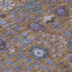HomeRoots 5' Indoor/Outdoor Washable Brown and Blue Floral Area Rug - Durable, Stylish, Easy-Care Design! 639546