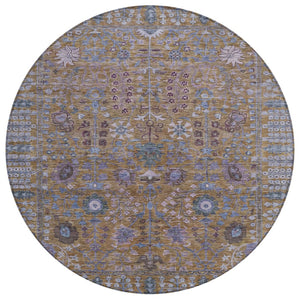 HomeRoots 8' Round Floral Rug in Brown & Blue – Durable, Washable Area Rug for Indoor/Outdoor Spaces 639547