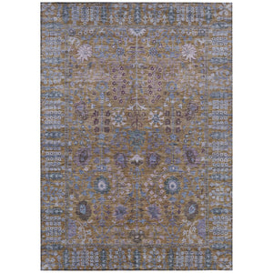 HomeRoots 8' X 10' Floral Washable Area Rug - Stylish Brown & Blue Design for Indoor & Outdoor Spaces! 639548