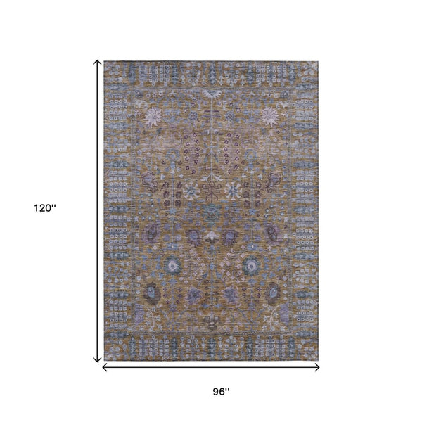 HomeRoots 8' X 10' Floral Washable Area Rug - Stylish Brown & Blue Design for Indoor & Outdoor Spaces! 639548
