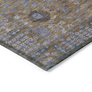 HomeRoots 9' X 12' Floral Area Rug - Washable Brown & Blue Design for Indoor/Outdoor Spaces, Durable & Stylish 639549